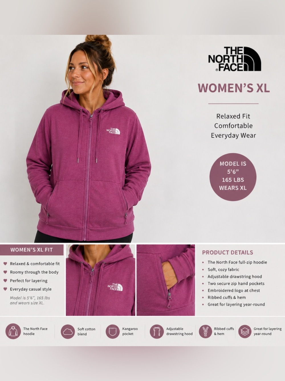 The North Face Women's XL Fleece Full-Zip Hoodie - Raspberry